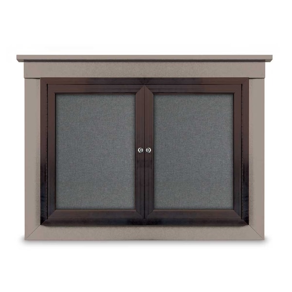 36"x36" 1-Door Enclosed Letterboard, Blue Felt/Walnut